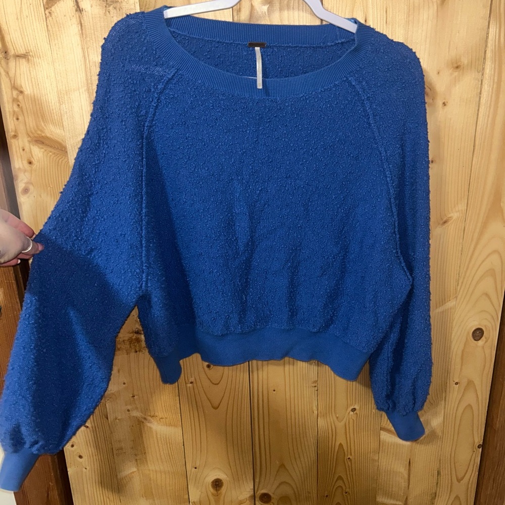 Free People Vibrant Blue Crew Neck Sweater
